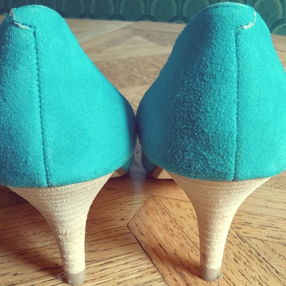 Turquoise genuine leather suede stiletto heels - Picture 3 of 5